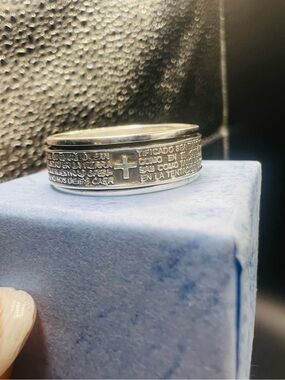 PANISH LORD'S PRAYER SPINNER RING 
(Padre Nuestro) Sterling Silver 925, size: 10